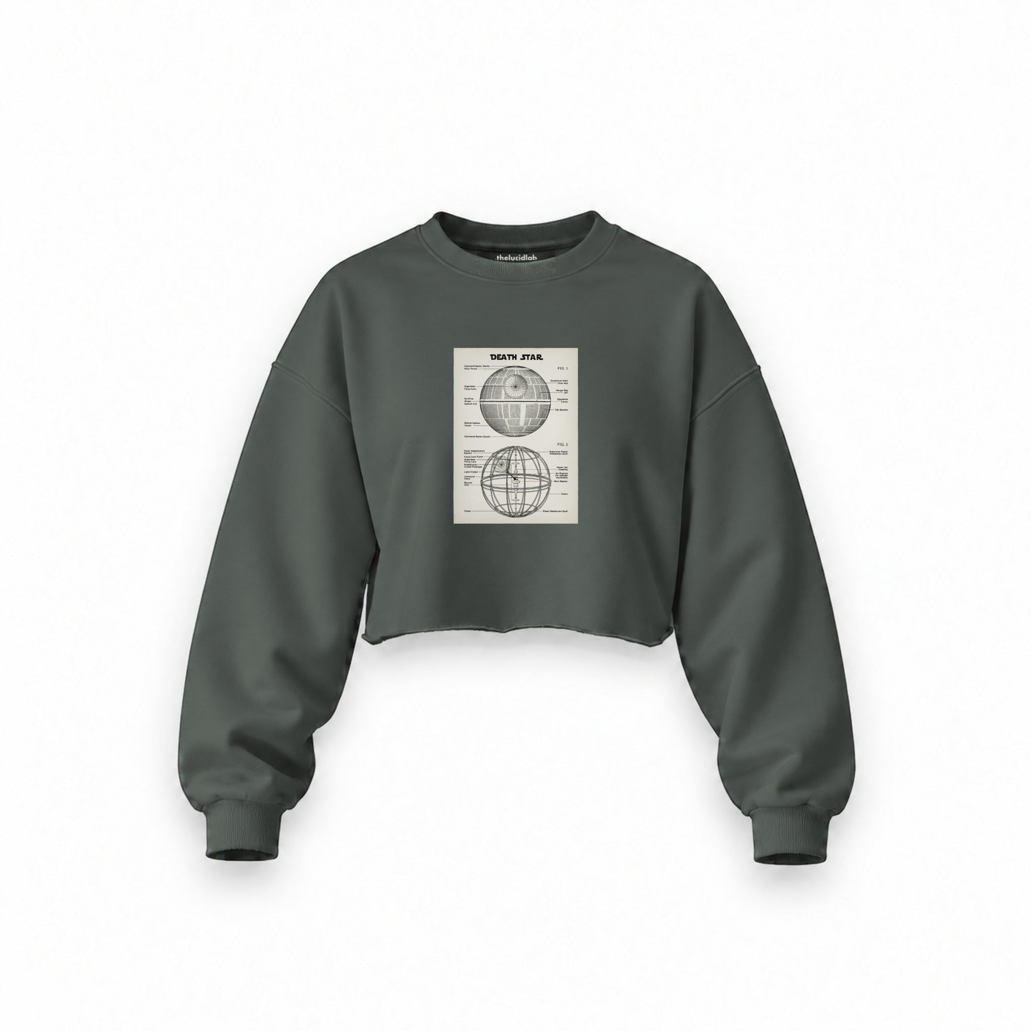Death Star Oversize Crop Sweatshirt — Antrasit — Ön baskı