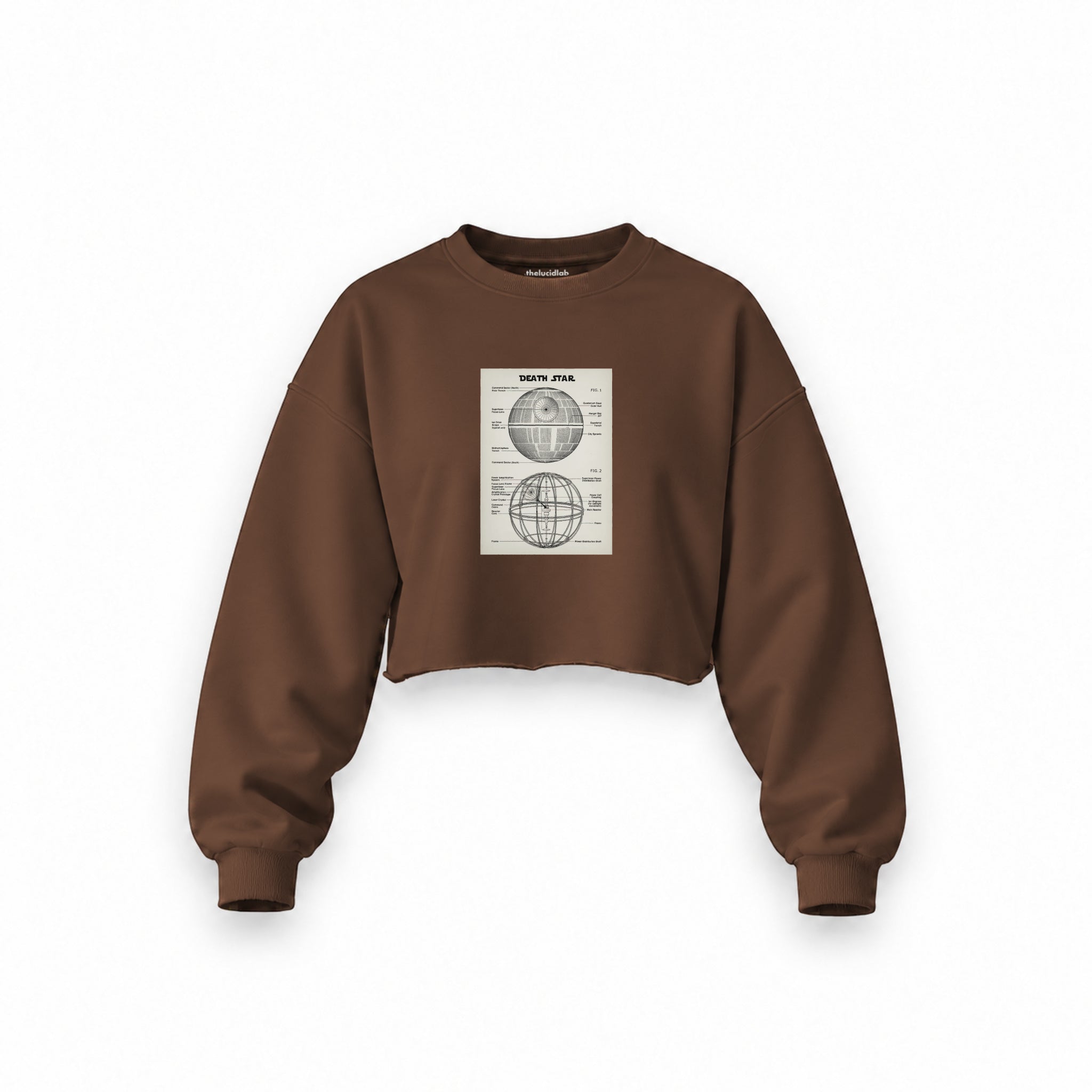 Death Star Oversize Crop Sweatshirt — Kahverengi — Ön baskı