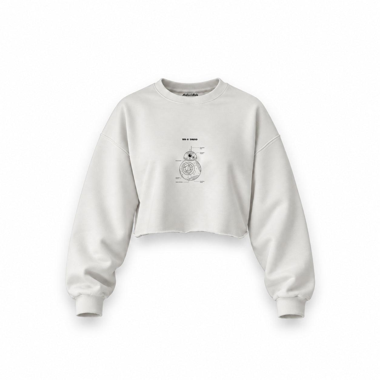 BB-8 Oversize Crop Sweatshirt — Beyaz — Ön baskı