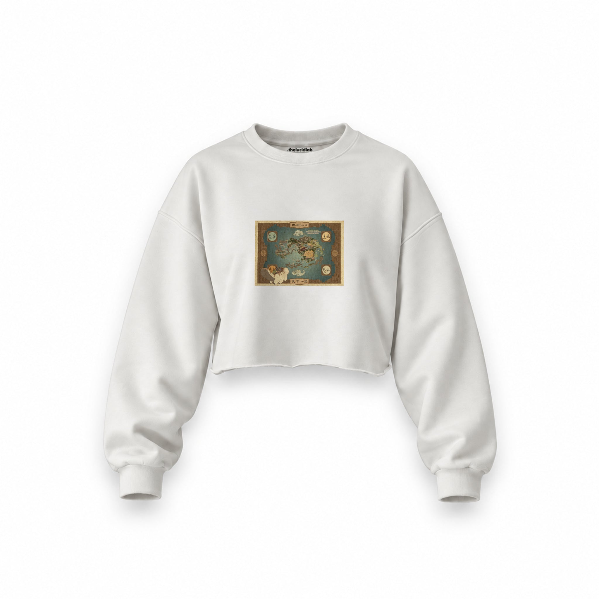 Avatar The Last Airbender Map Oversize Crop Sweatshirt — Beyaz — Ön baskı