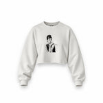 Audrey Hepburn Oversize Crop Sweatshirt — Beyaz — Ön baskı