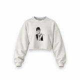 Audrey Hepburn Oversize Crop Sweatshirt — Beyaz — Ön baskı