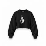 Audrey Hepburn Oversize Crop Sweatshirt — Siyah — Ön baskı