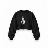 Audrey Hepburn Oversize Crop Sweatshirt — Siyah — Ön baskı