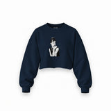 Audrey Hepburn Oversize Crop Sweatshirt — Lacivert — Ön baskı
