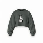 Audrey Hepburn Oversize Crop Sweatshirt — Antrasit — Ön baskı