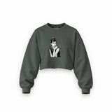 Audrey Hepburn Oversize Crop Sweatshirt — Antrasit — Ön baskı