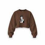Audrey Hepburn Oversize Crop Sweatshirt — Kahverengi — Ön baskı