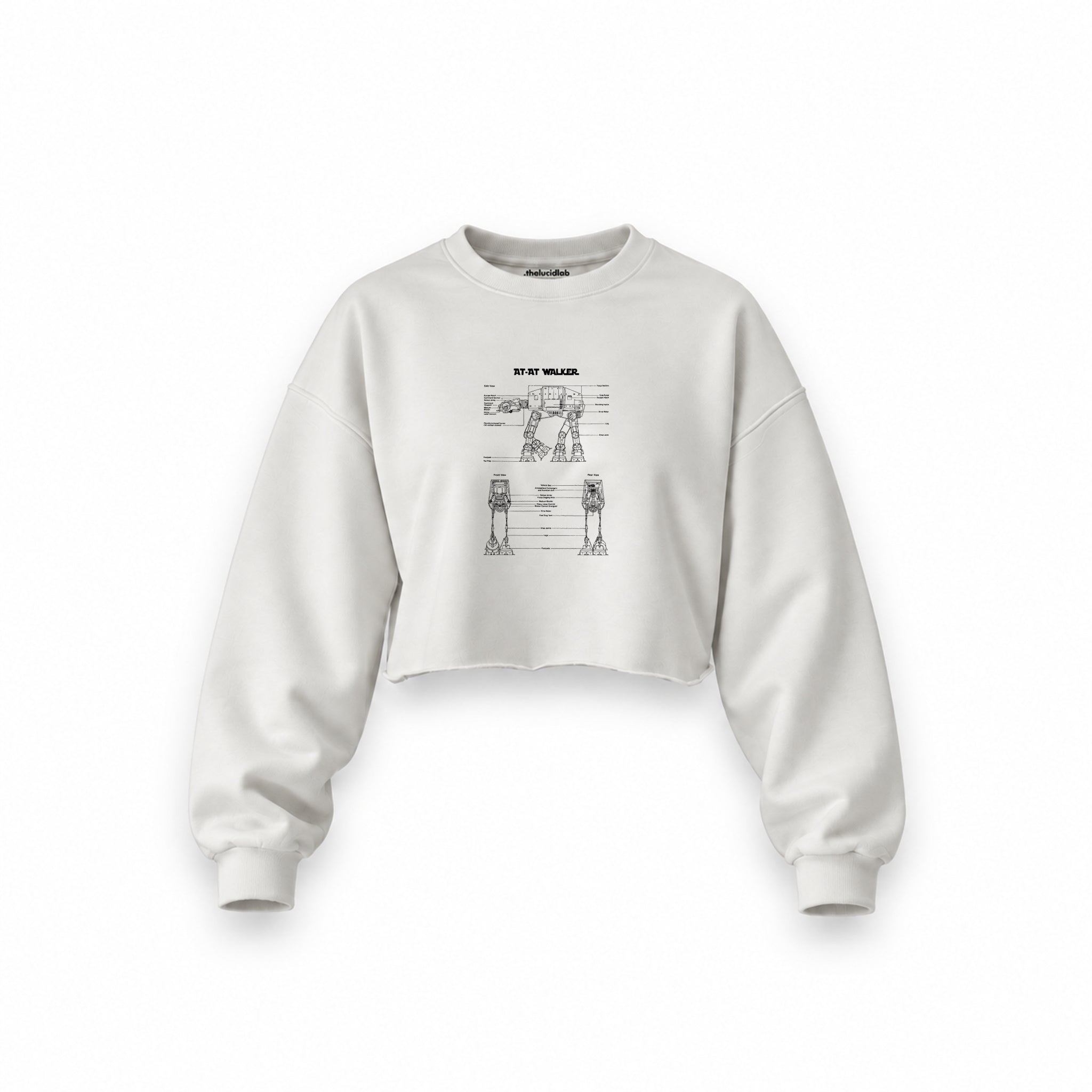 AT-AT Walker Oversize Crop Sweatshirt — Beyaz — Ön baskı