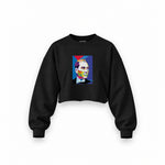 Atatürk Pop Art Oversize Crop Sweatshirt — Siyah — Ön baskı