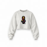 Zeus Oversize Crop Sweatshirt — Beyaz — Ön baskı