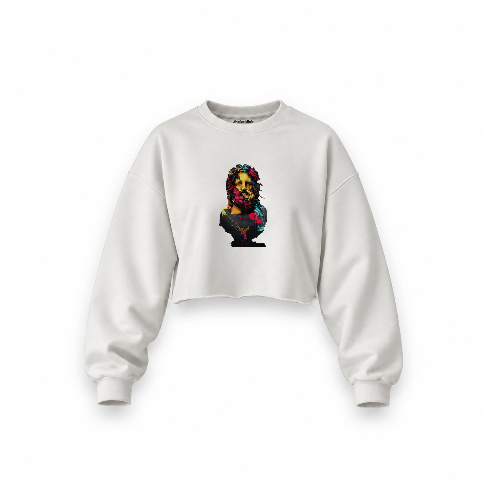 Zeus Oversize Crop Sweatshirt — Beyaz — Ön baskı