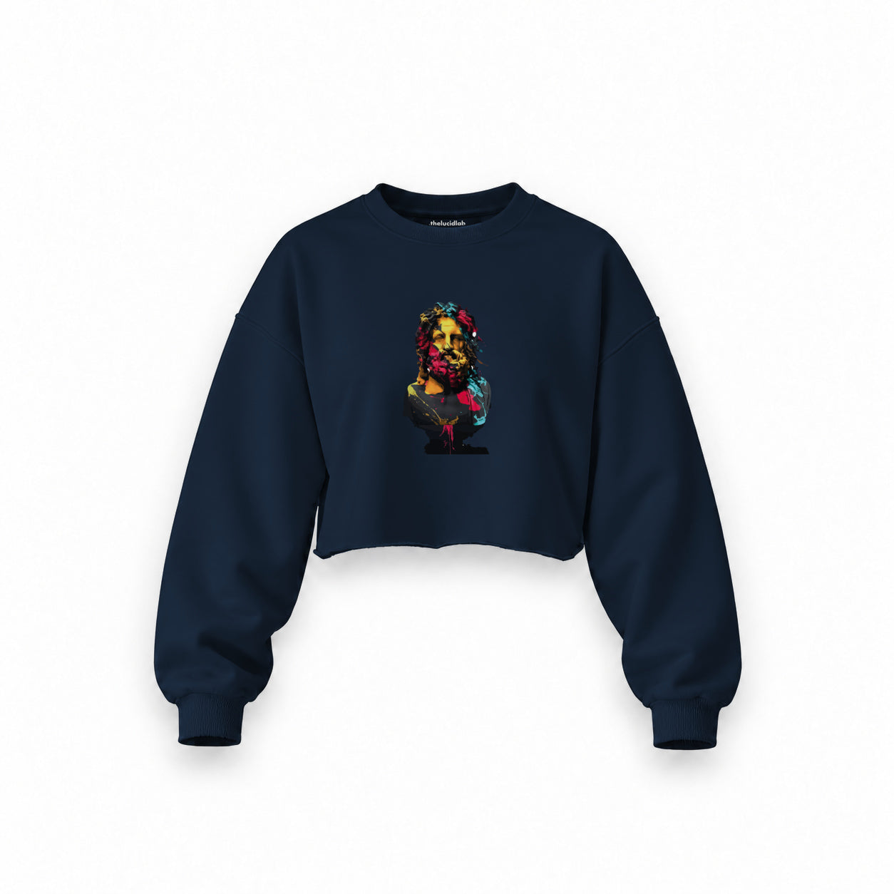 Zeus Oversize Crop Sweatshirt — Lacivert — Ön baskı