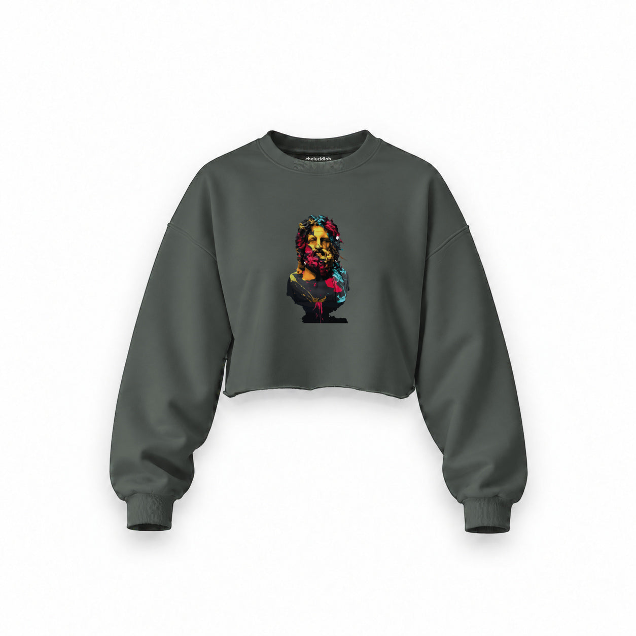 Zeus Oversize Crop Sweatshirt — Antrasit — Ön baskı