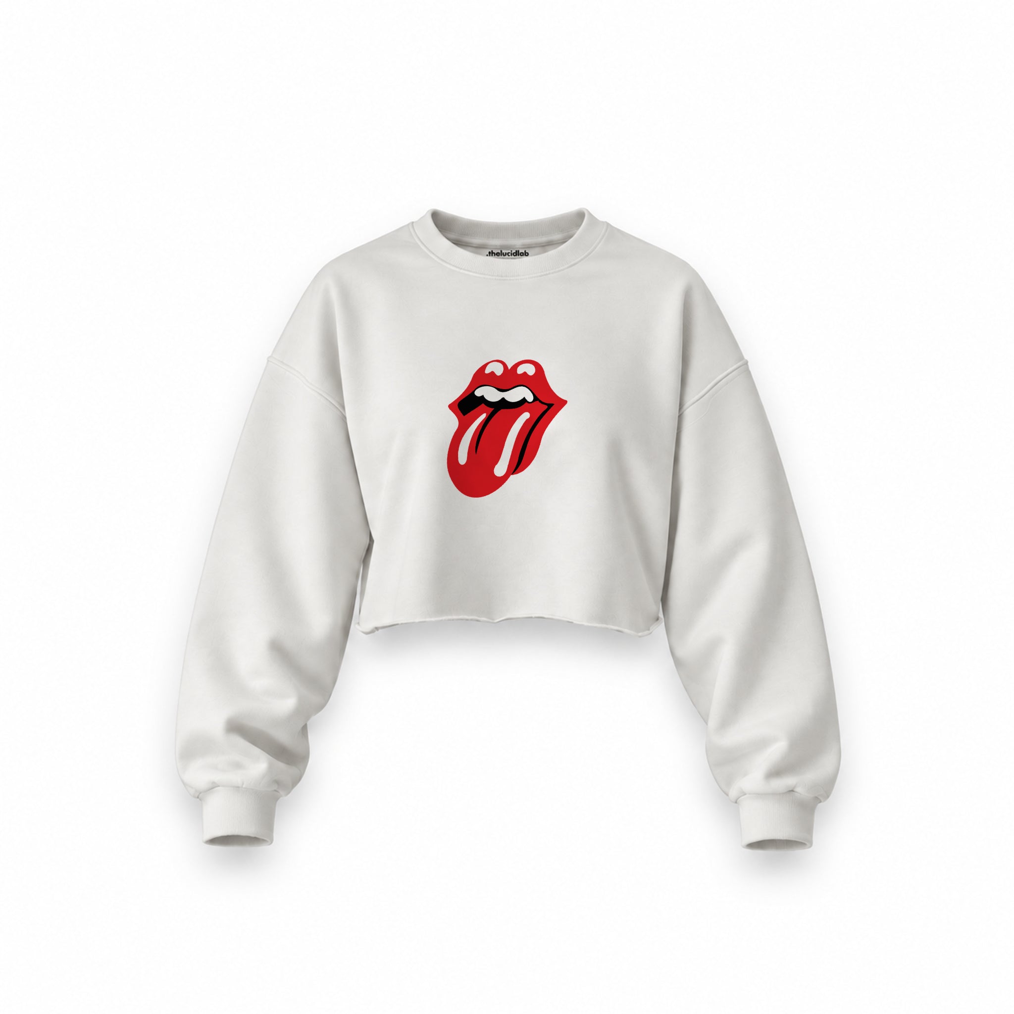 The Rolling Stones Oversize Crop Sweatshirt — Beyaz — Ön baskı