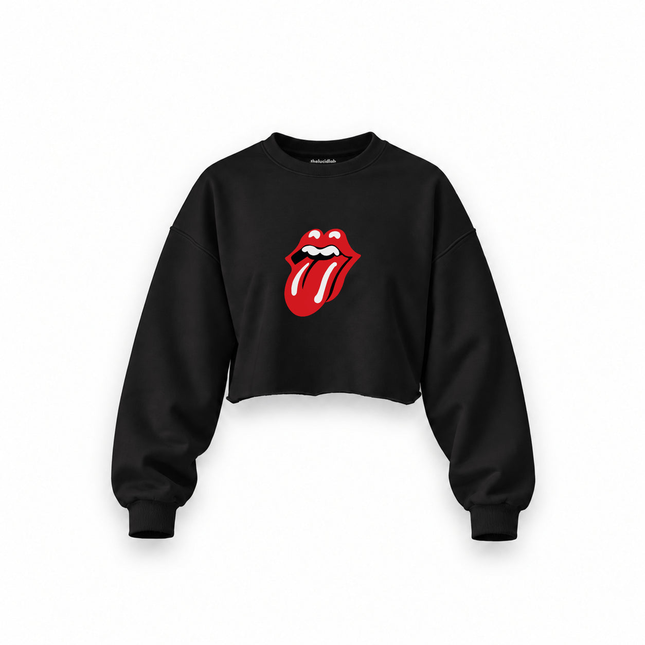 The Rolling Stones Oversize Crop Sweatshirt — Siyah — Ön baskı