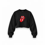 The Rolling Stones Oversize Crop Sweatshirt — Siyah — Ön baskı
