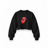 The Rolling Stones Oversize Crop Sweatshirt — Siyah — Ön baskı