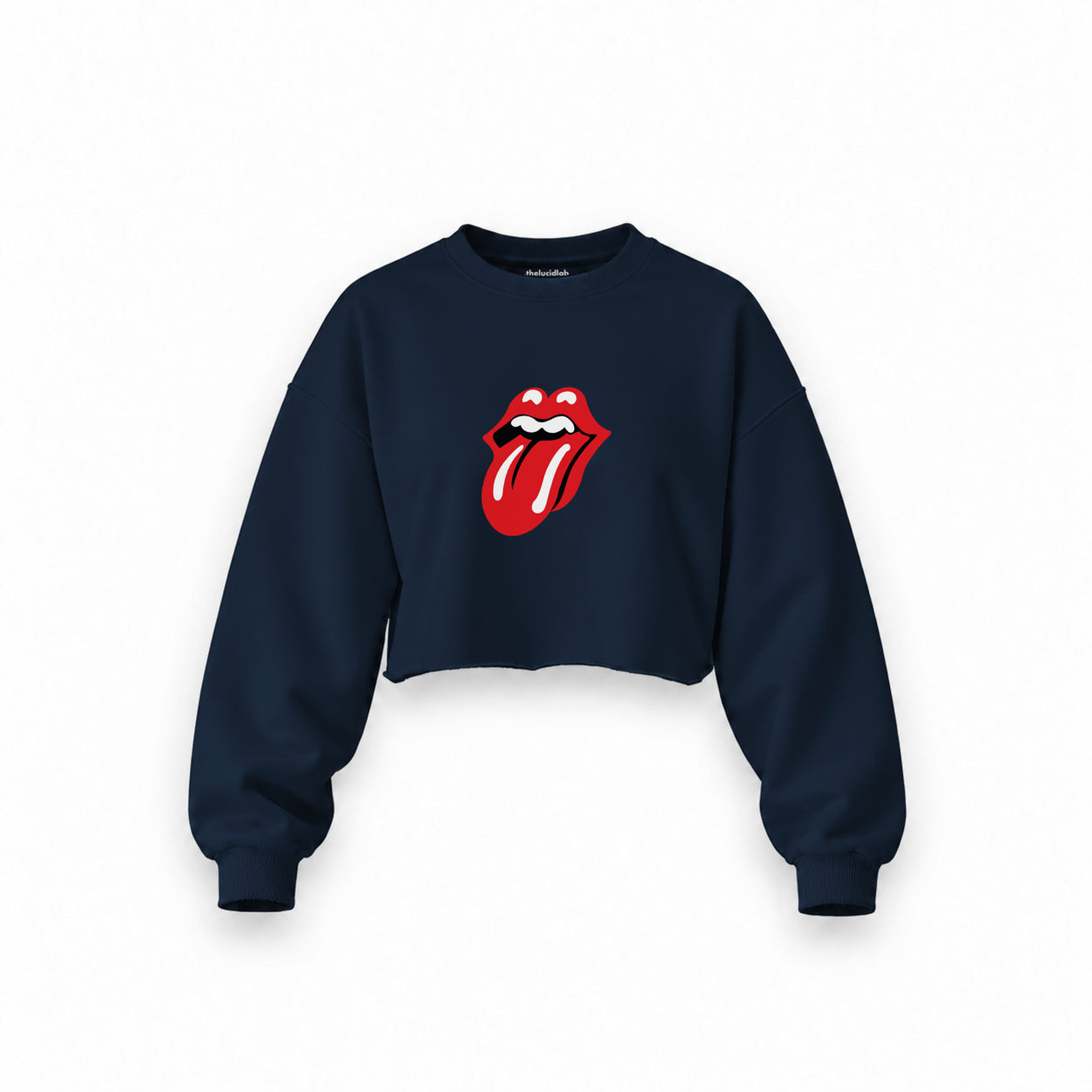 The Rolling Stones Oversize Crop Sweatshirt — Lacivert — Ön baskı