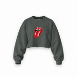The Rolling Stones Oversize Crop Sweatshirt — Antrasit — Ön baskı
