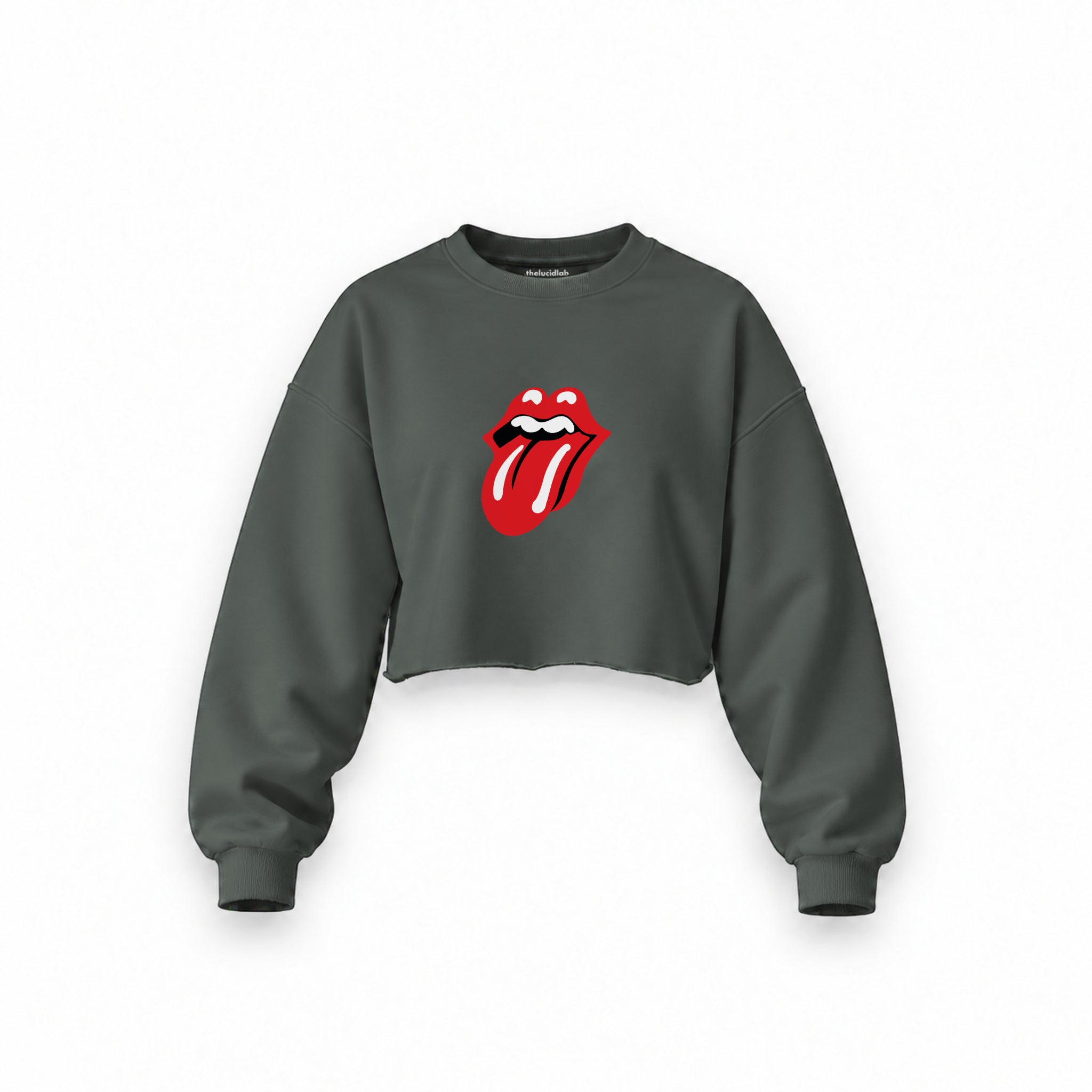 The Rolling Stones Oversize Crop Sweatshirt — Antrasit — Ön baskı