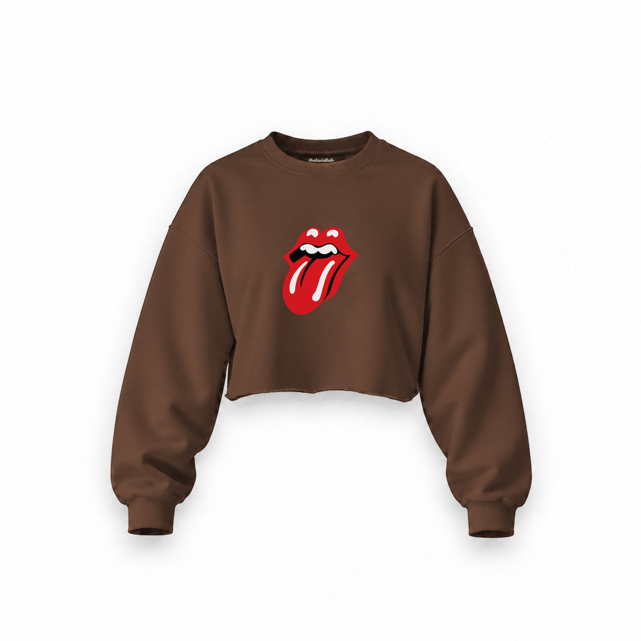 The Rolling Stones Oversize Crop Sweatshirt — Kahverengi — Ön baskı