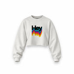 Hey Oversize Crop Sweatshirt — Beyaz — Ön baskı