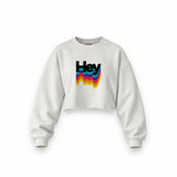 Hey Oversize Crop Sweatshirt — Beyaz — Ön baskı