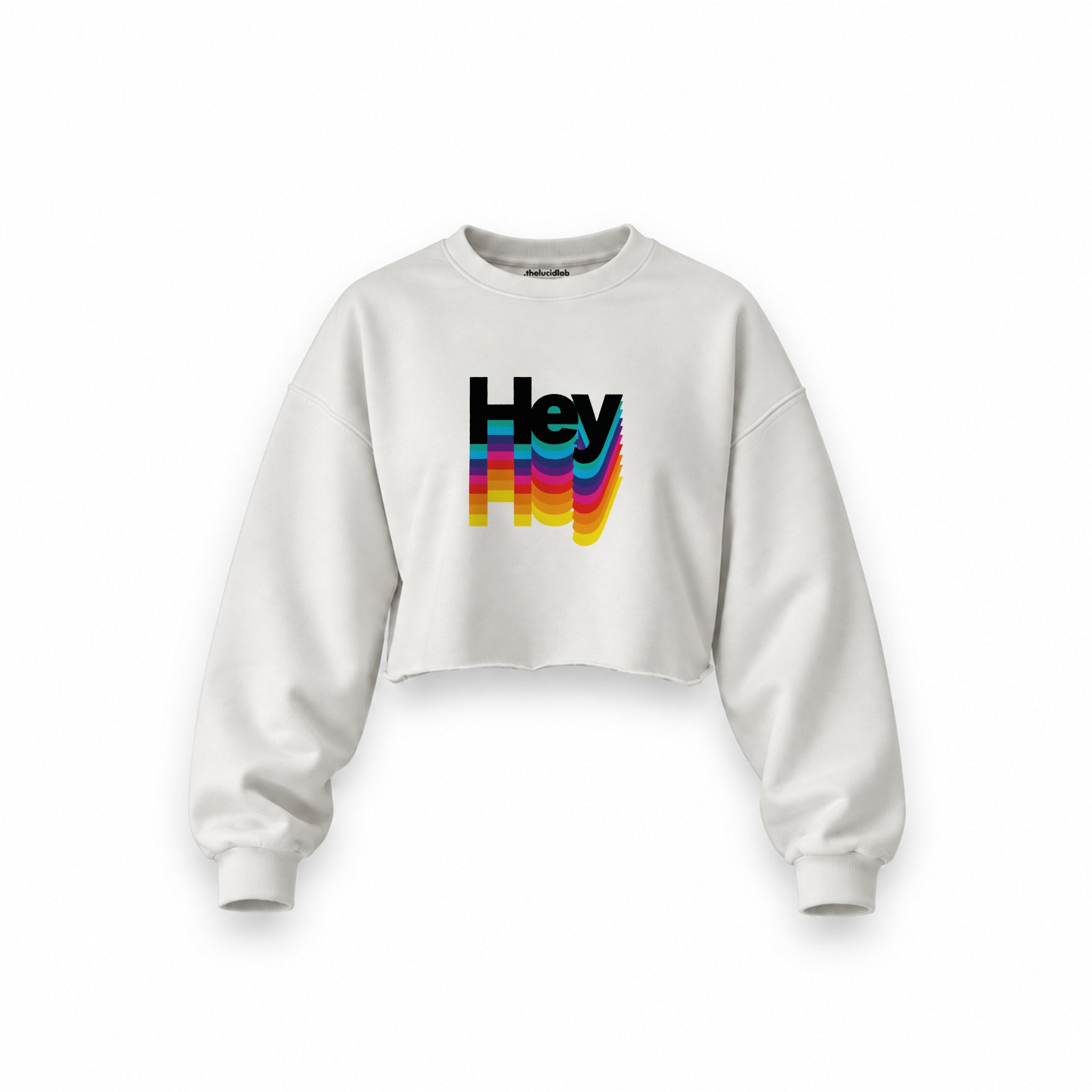 Hey Oversize Crop Sweatshirt — Beyaz — Ön baskı
