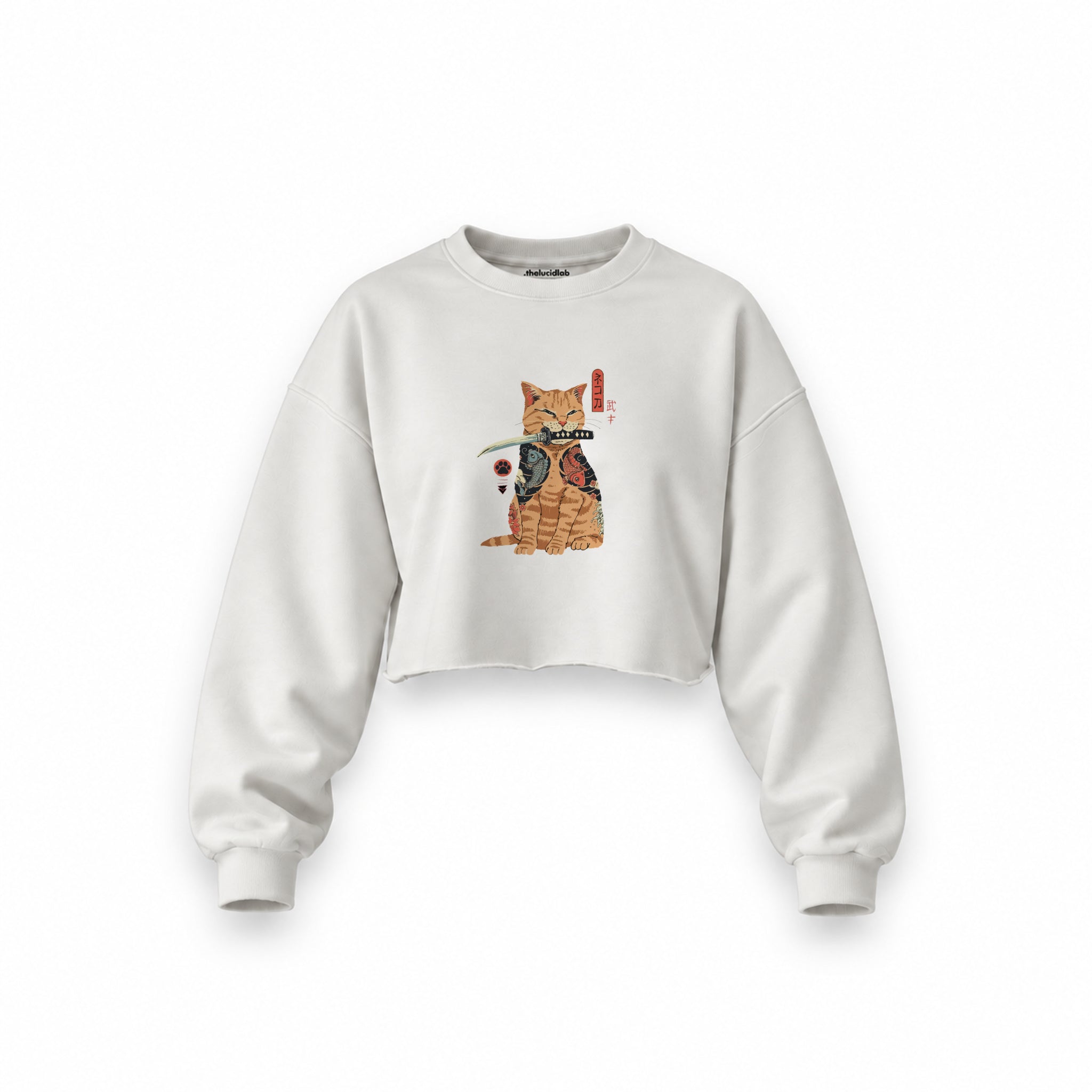 Catana Oversize Crop Sweatshirt — Beyaz — Ön baskı
