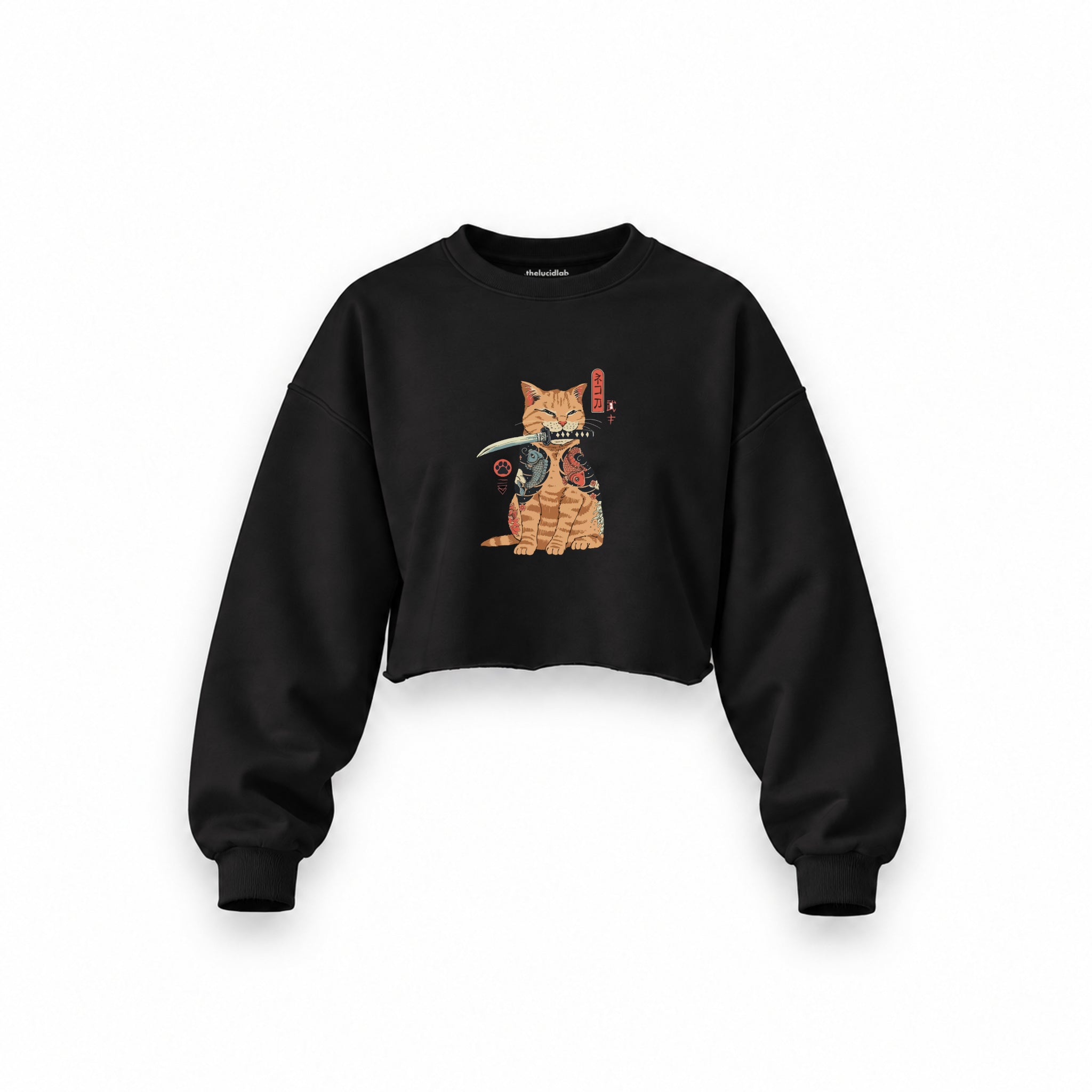 Catana Oversize Crop Sweatshirt — Siyah — Ön baskı