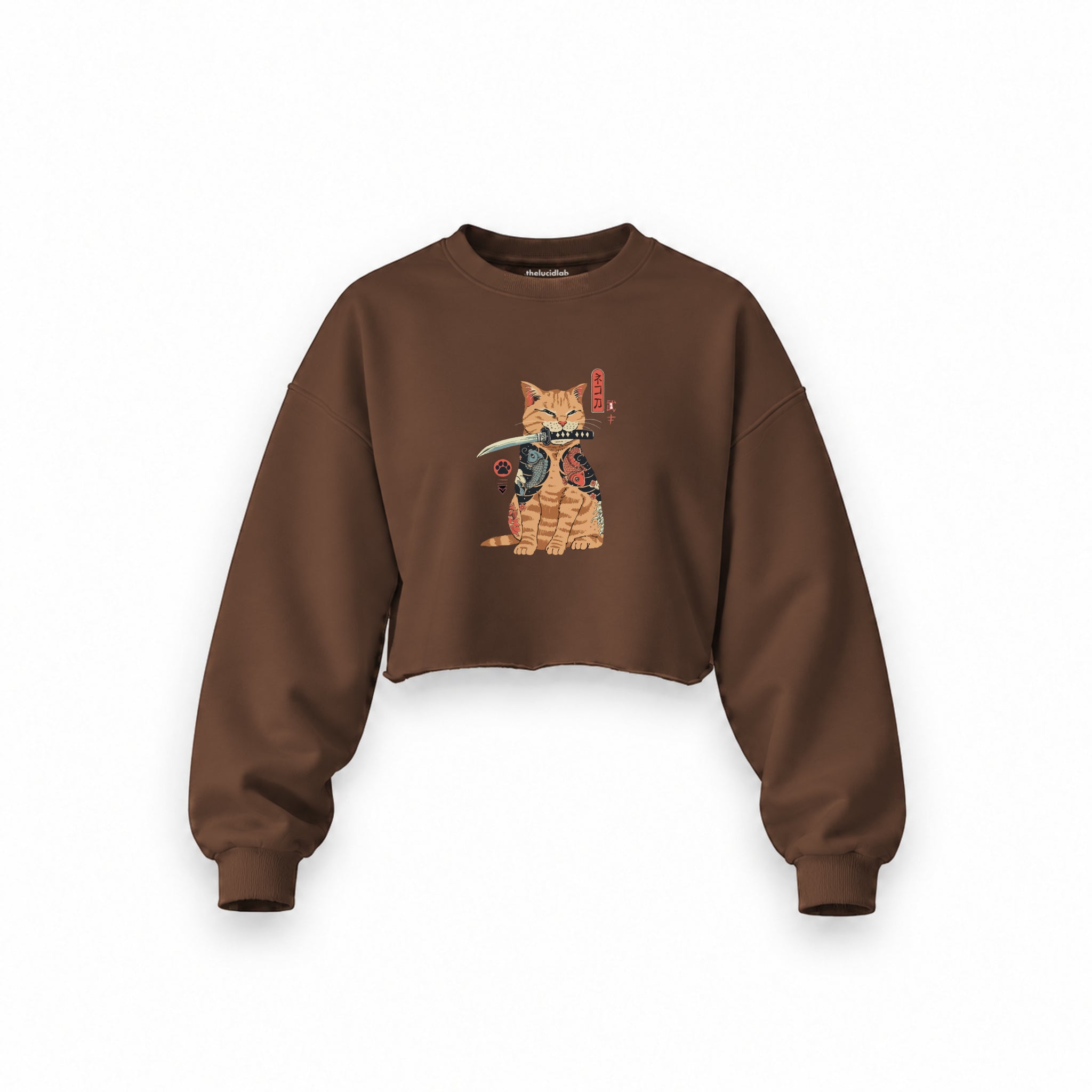 Catana Oversize Crop Sweatshirt — Kahverengi — Ön baskı