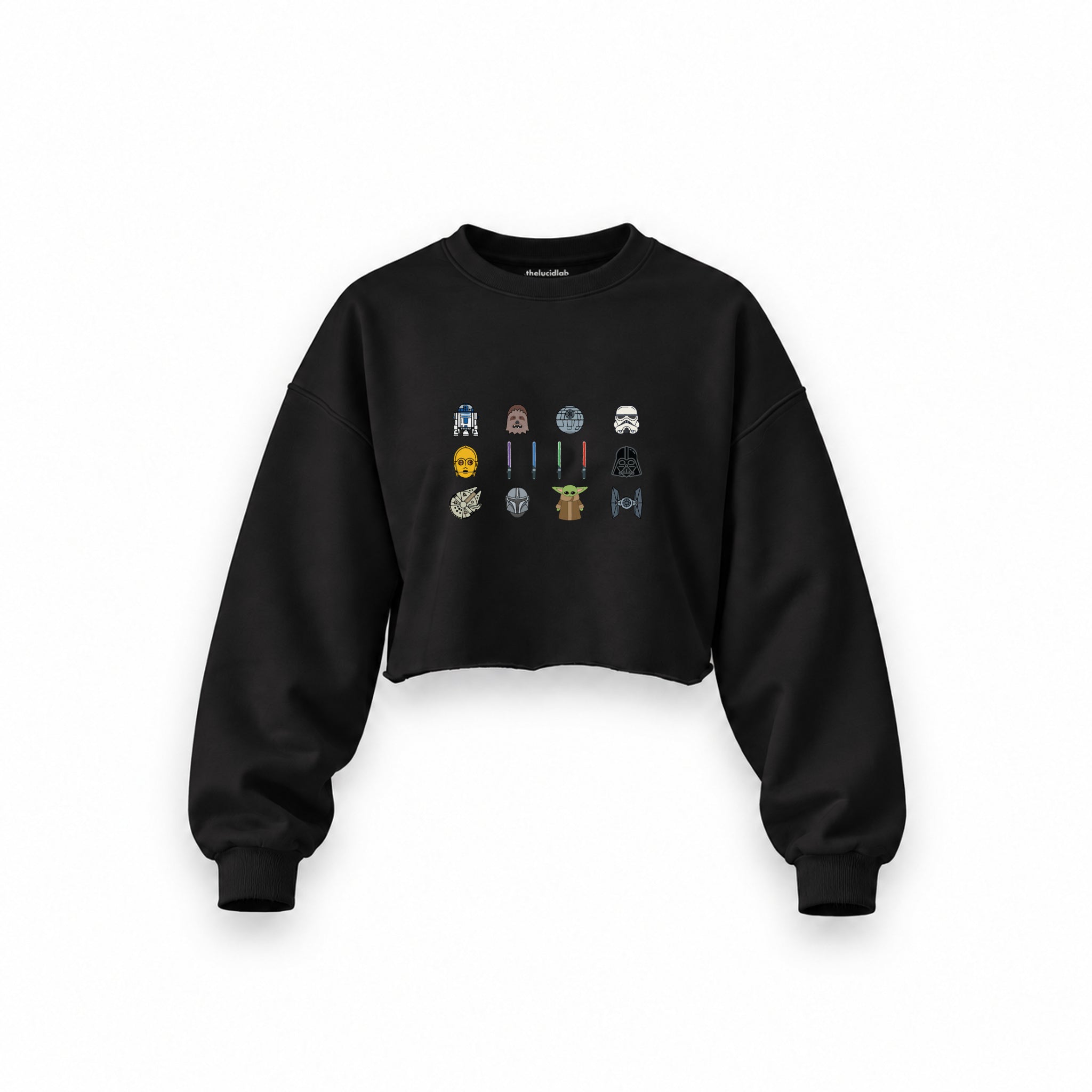 Star Wars Icons Oversize Crop Sweatshirt — Siyah — Ön baskı