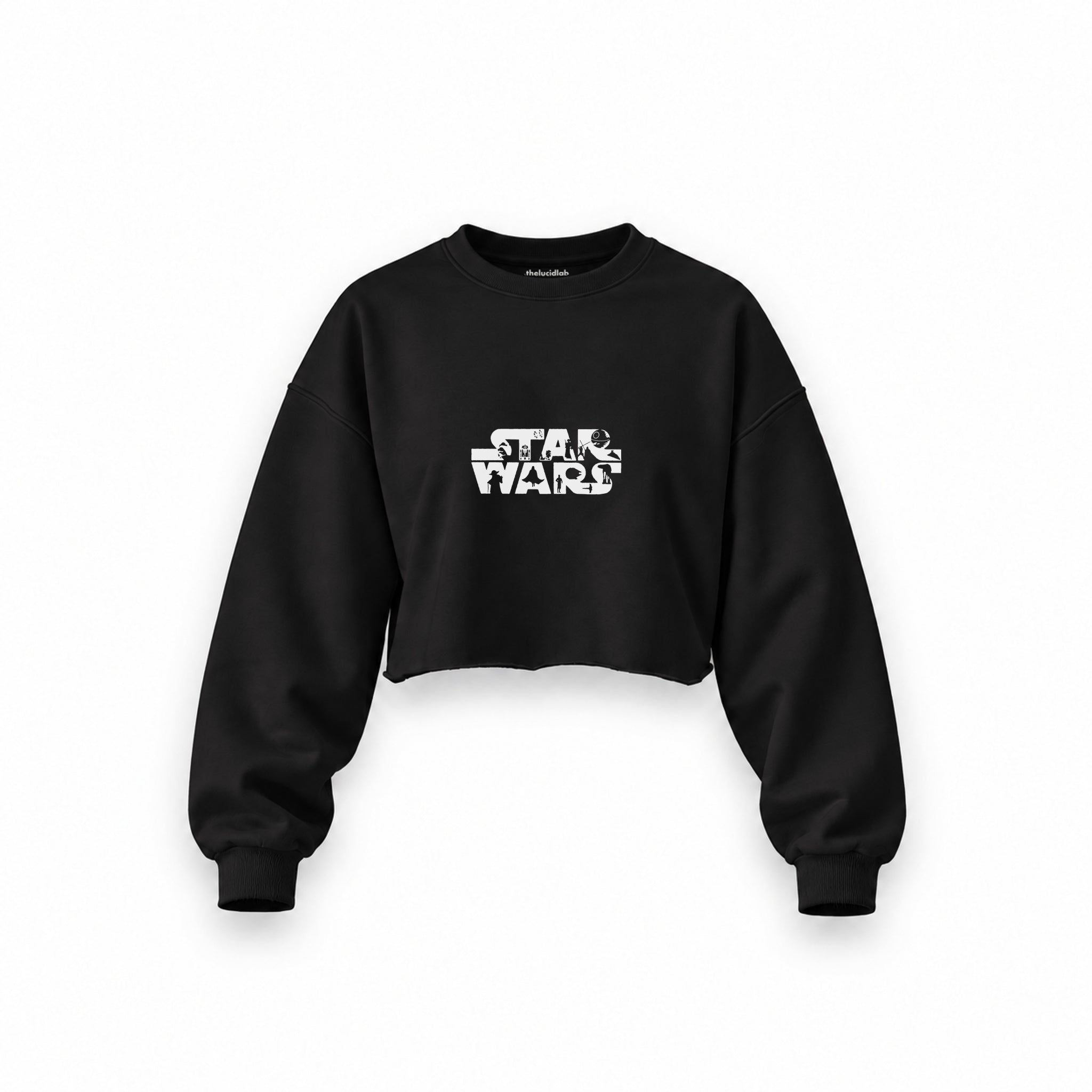 Star Wars Oversize Crop Sweatshirt — Siyah — Ön baskı