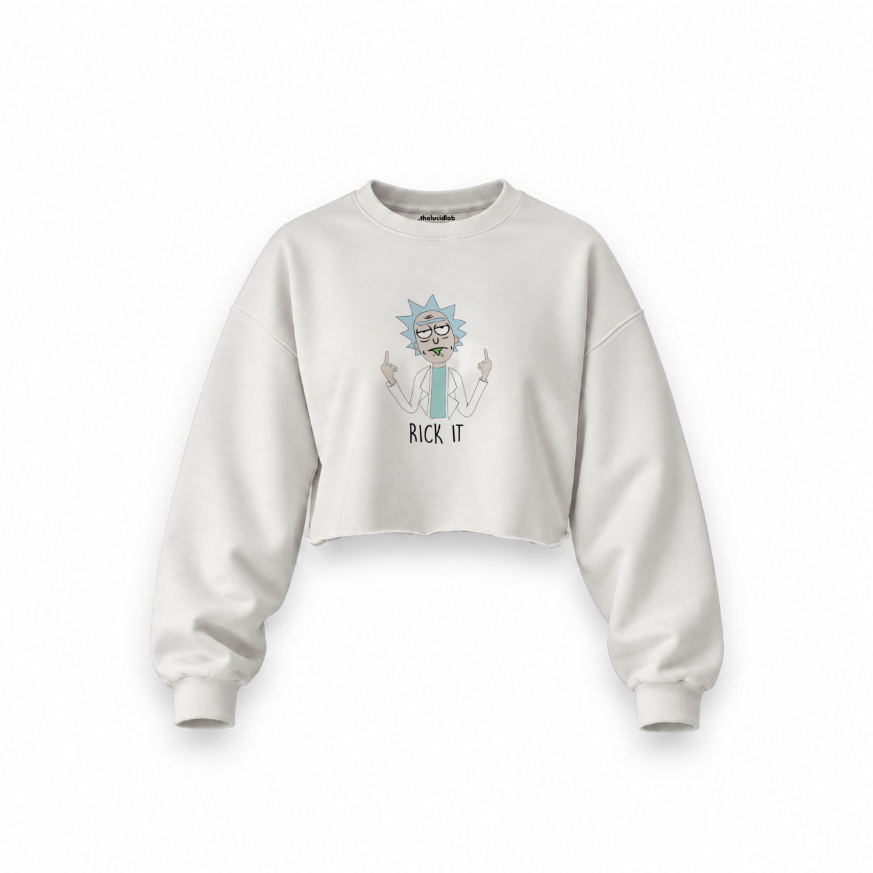 Rick It Oversize Crop Sweatshirt — Beyaz — Ön baskı