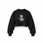 Rick It Oversize Crop Sweatshirt — Siyah — Ön baskı