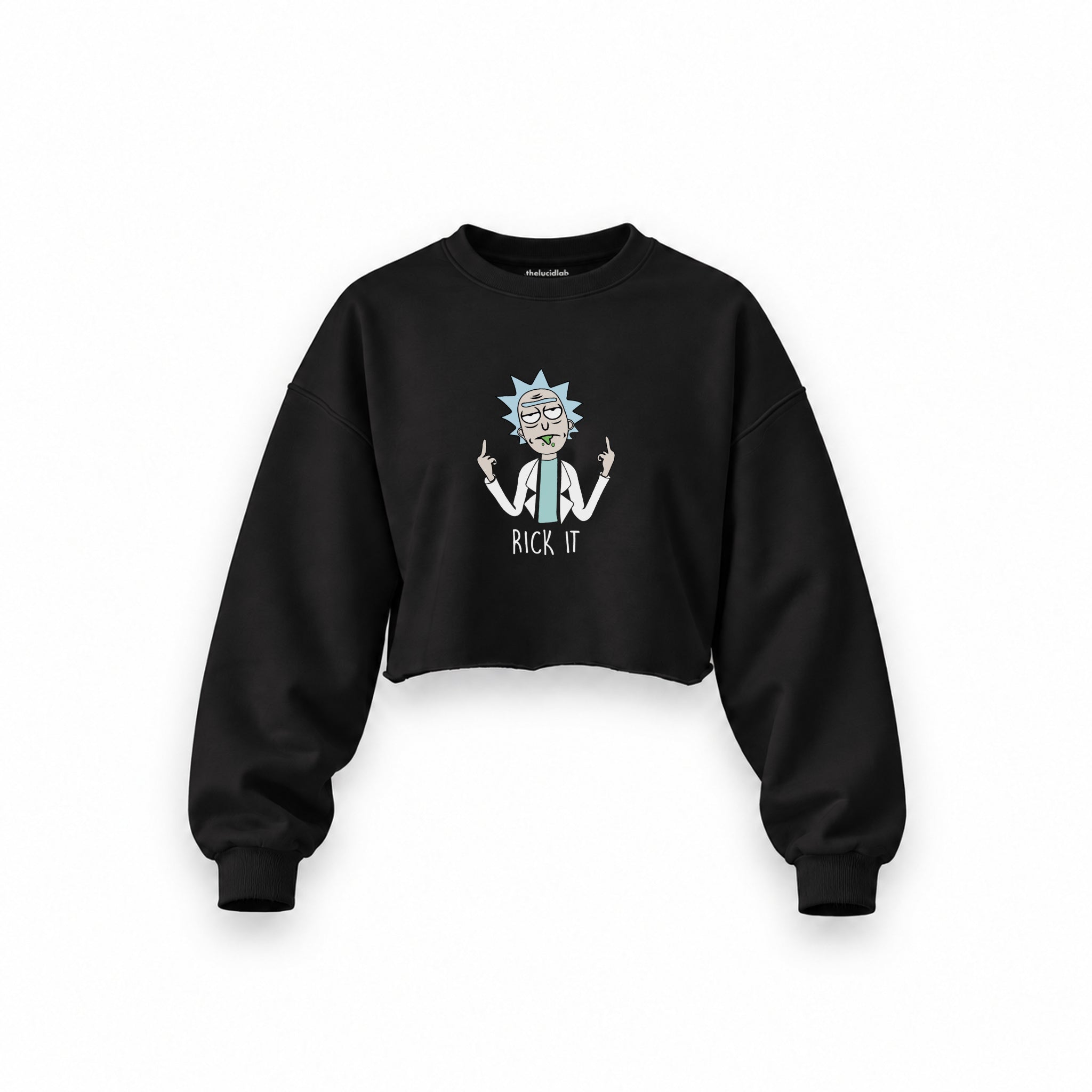 Rick It Oversize Crop Sweatshirt — Siyah — Ön baskı