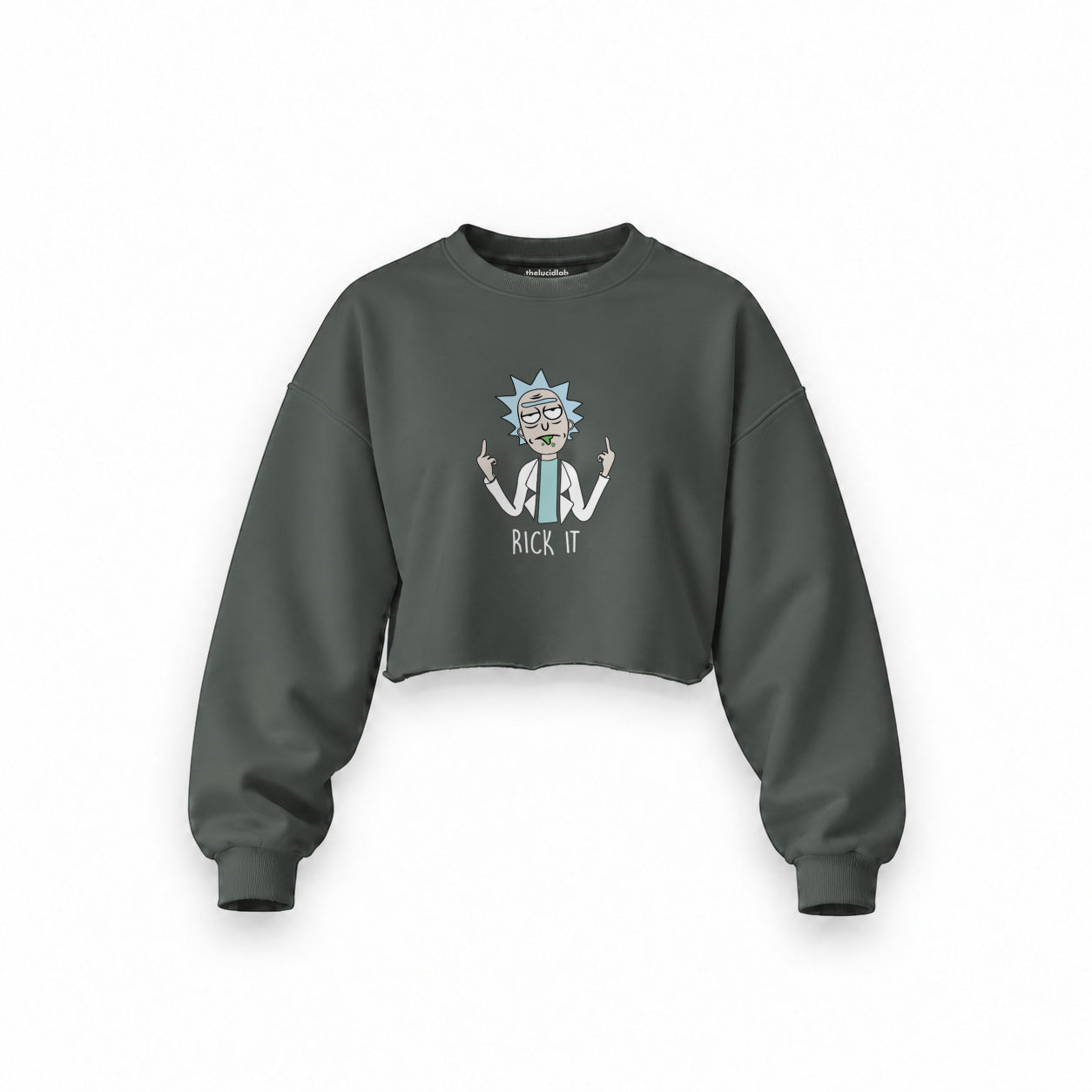 Rick It Oversize Crop Sweatshirt — Antrasit — Ön baskı