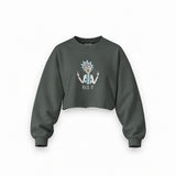Rick It Oversize Crop Sweatshirt — Antrasit — Ön baskı