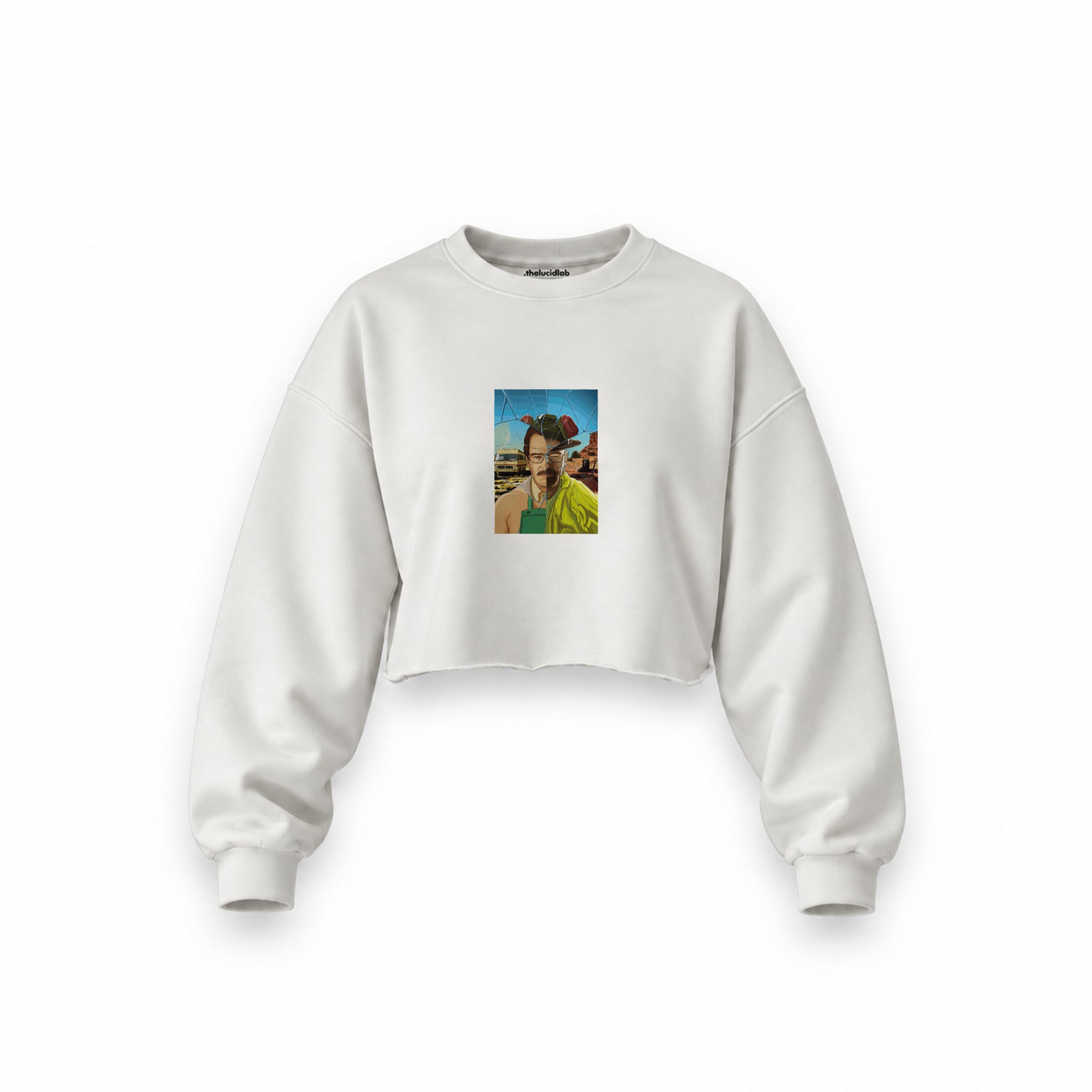 Walter White / Heisenberg Oversize Crop Sweatshirt — Beyaz — Ön baskı