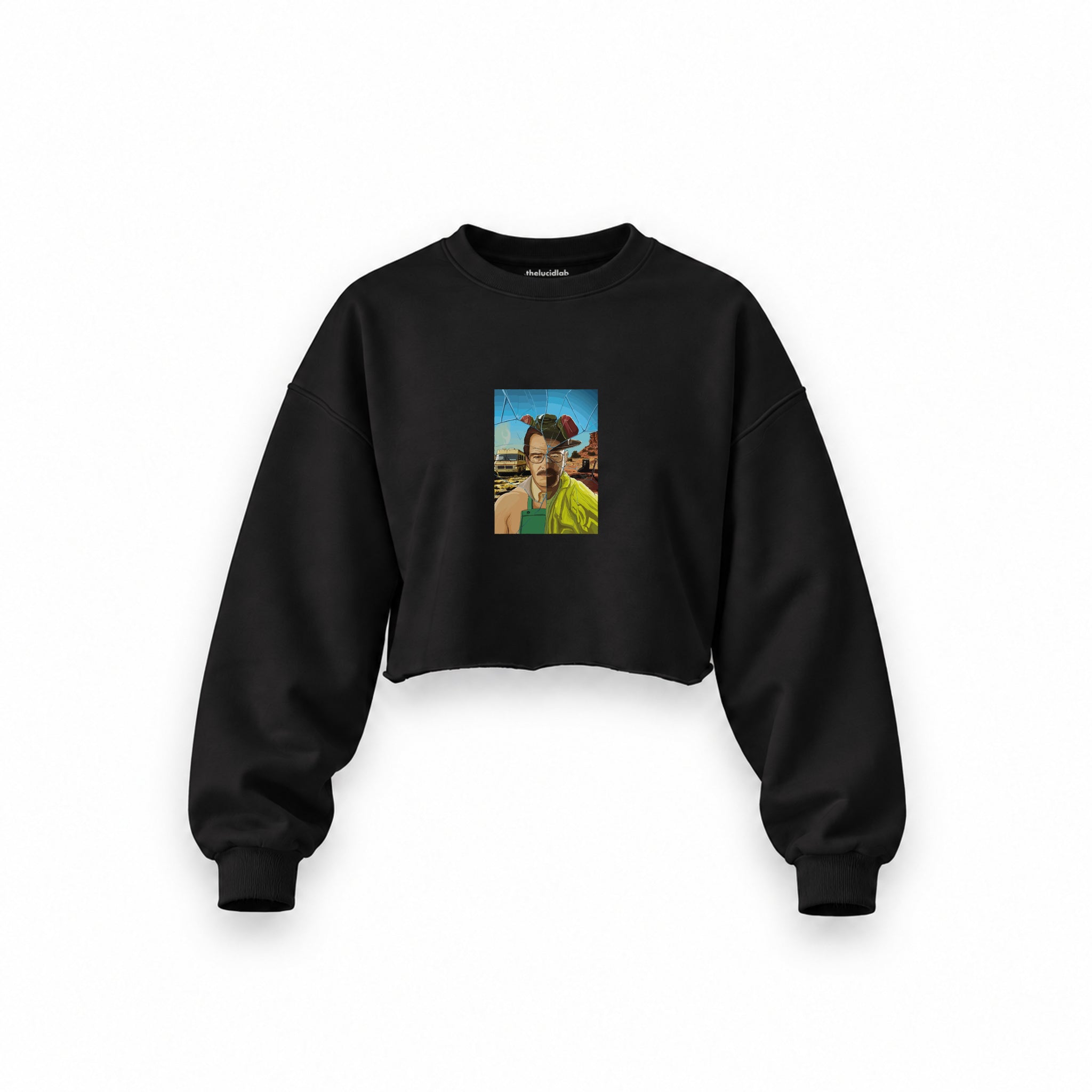 Walter White / Heisenberg Oversize Crop Sweatshirt — Siyah — Ön baskı