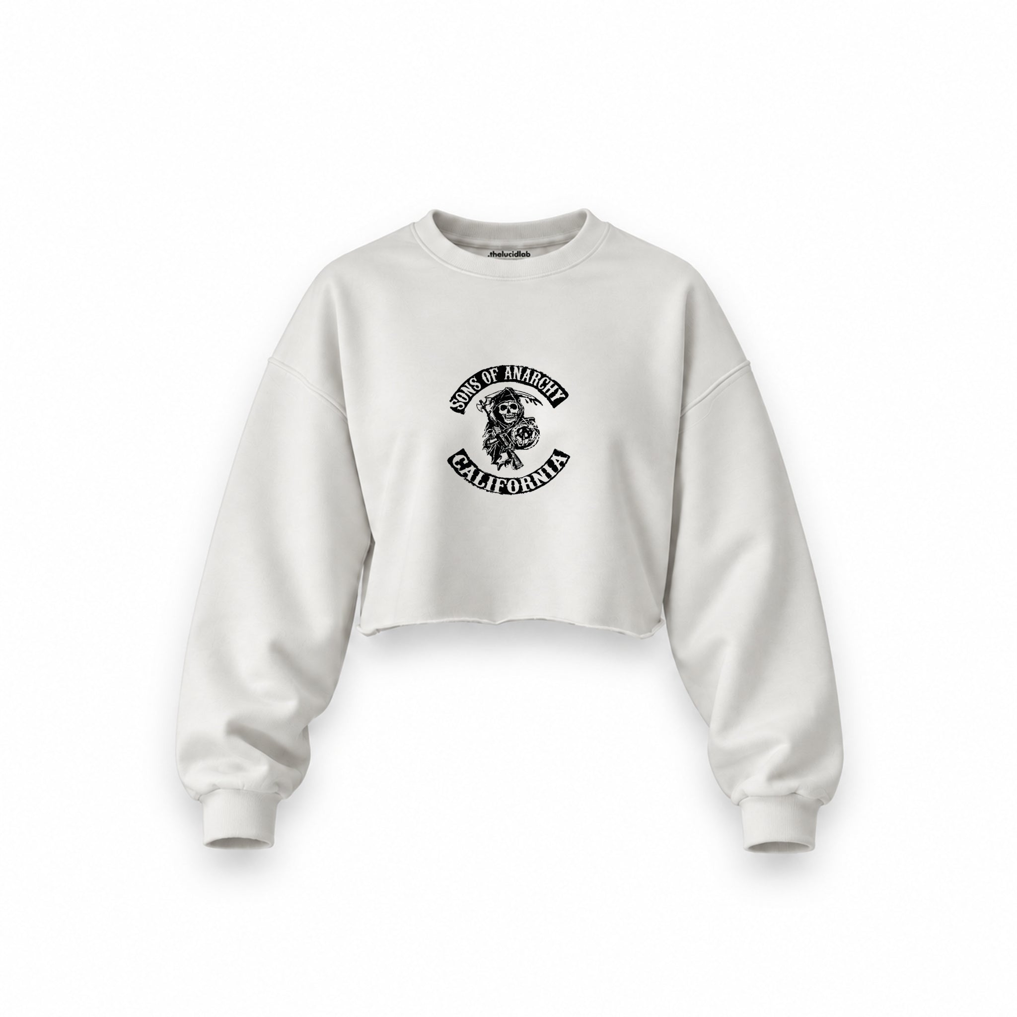 Sons of Anarchy Oversize Crop Sweatshirt — Beyaz — Ön baskı