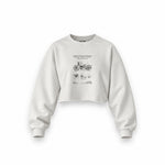 Harley Davidson Model 28B Motosiklet Oversize Crop Sweatshirt — Beyaz — Ön baskı