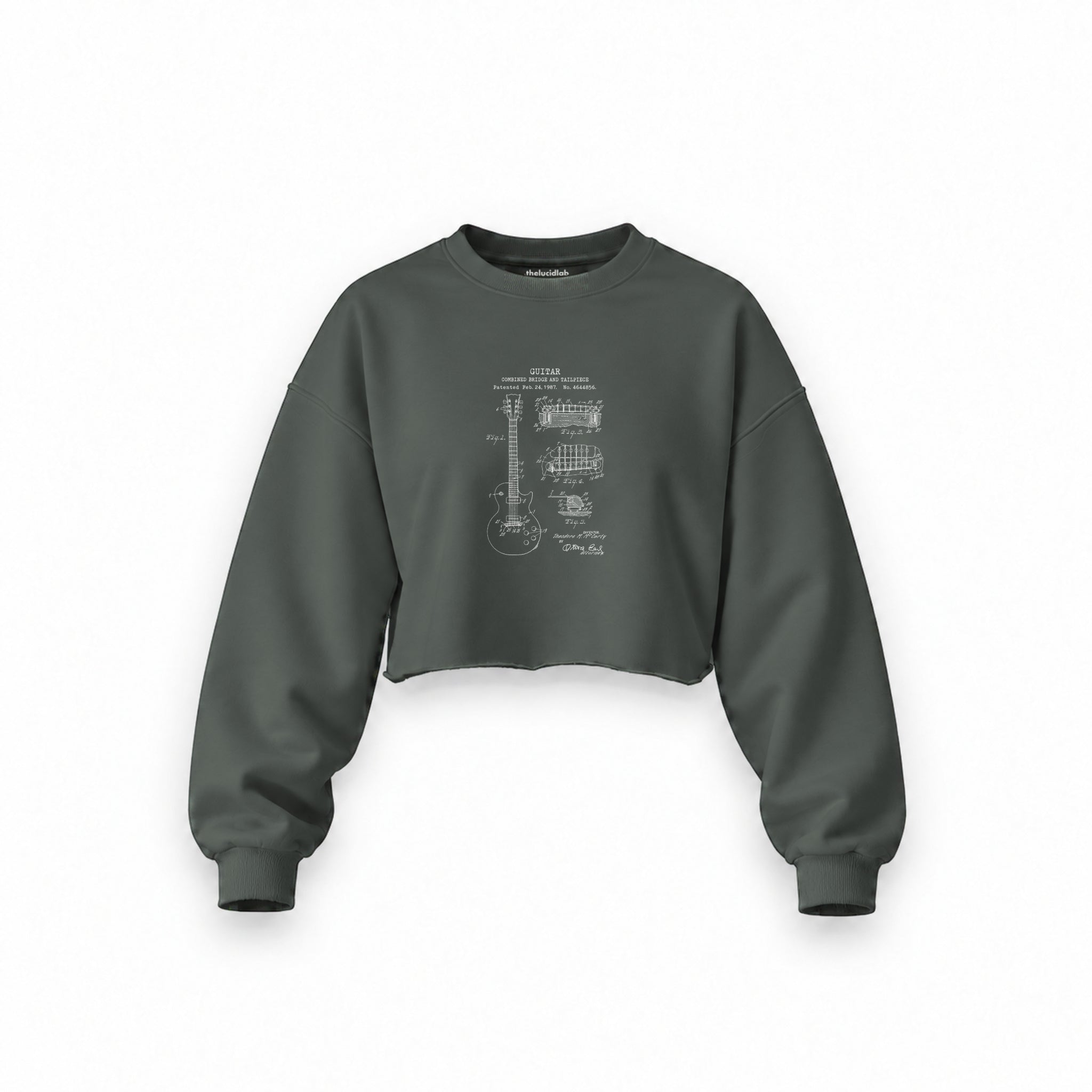 Gibson Les Paul Gitar Oversize Crop Sweatshirt — Antrasit — Ön baskı