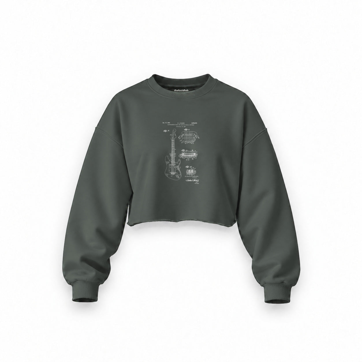 Fender Stratocaster Gitar Oversize Crop Sweatshirt — Antrasit — Ön baskı