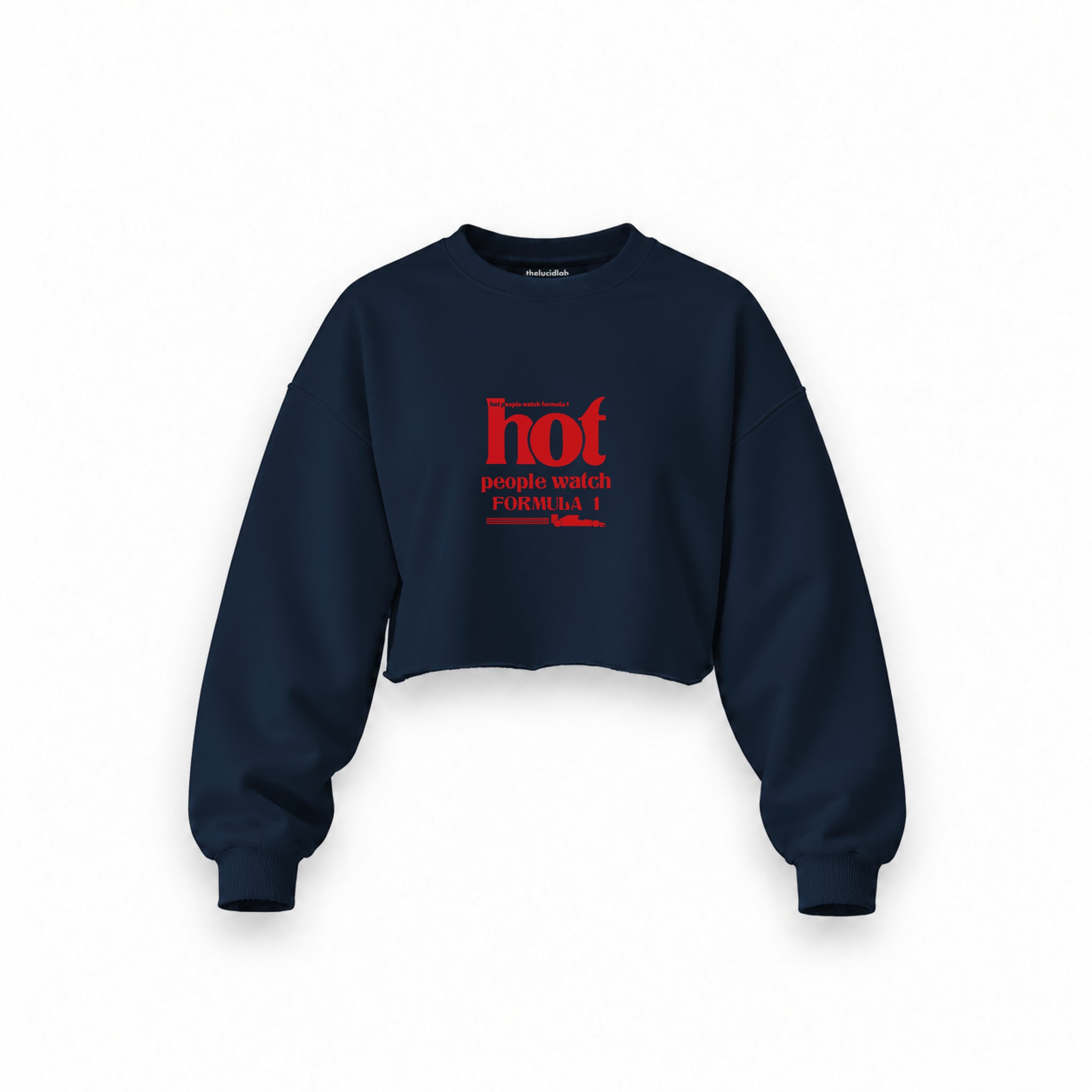 Hot People Watch Formula 1 Oversize Crop Sweatshirt — Lacivert — Ön baskı