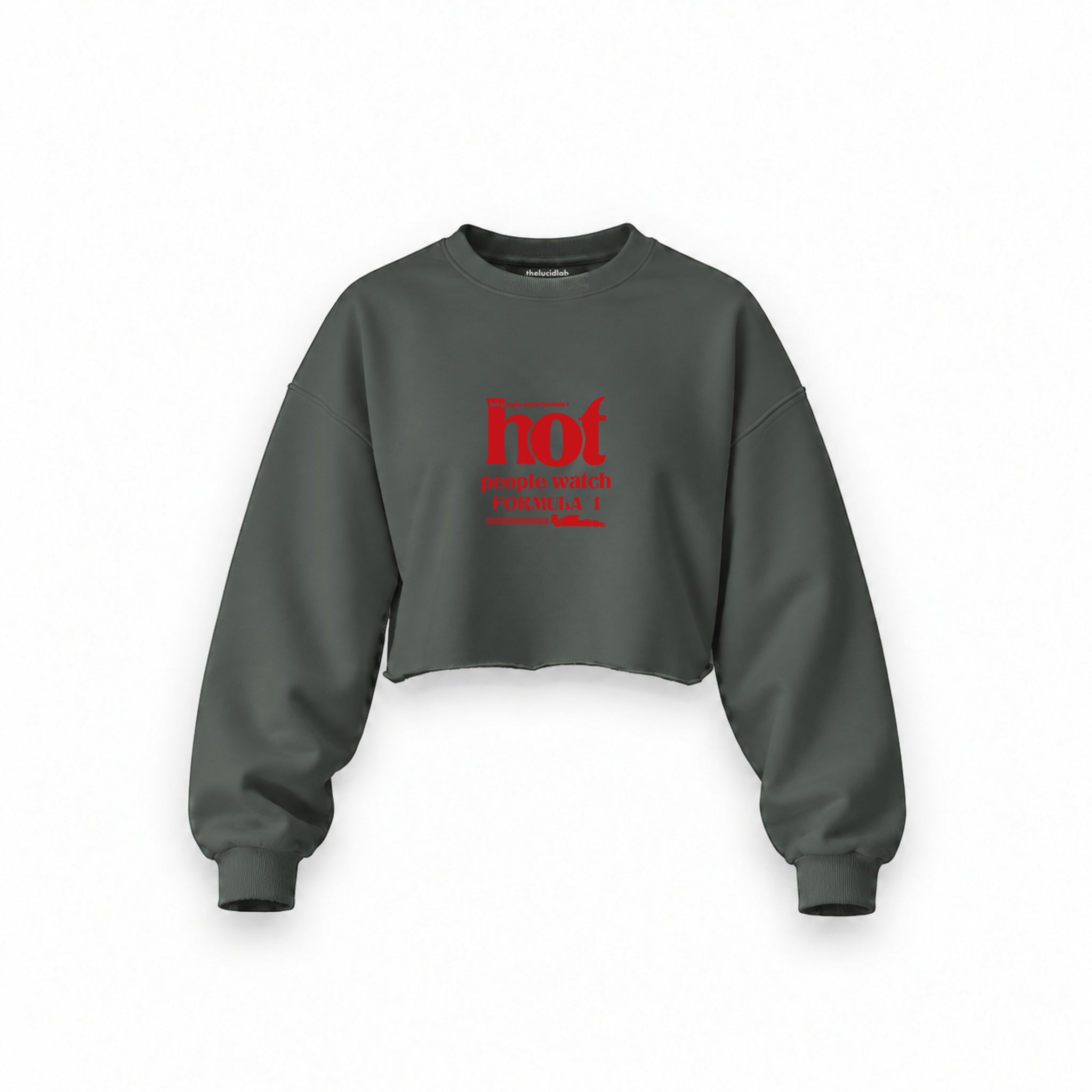 Hot People Watch Formula 1 Oversize Crop Sweatshirt — Antrasit — Ön baskı