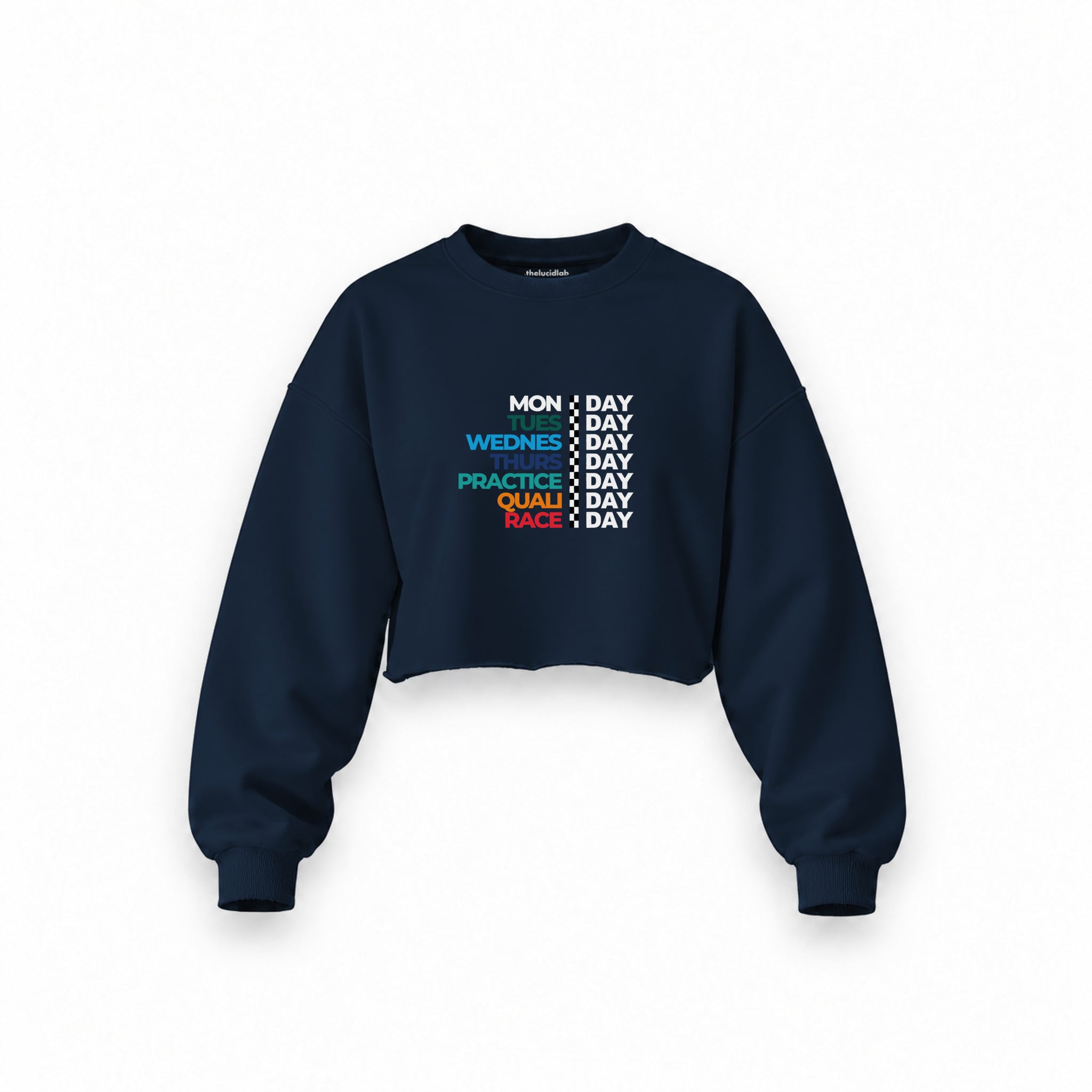 Formula 1 / Week Days Oversize Crop Sweatshirt — Lacivert — Ön baskı