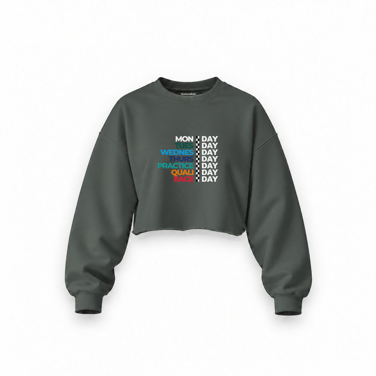 Formula 1 / Week Days Oversize Crop Sweatshirt — Antrasit — Ön baskı