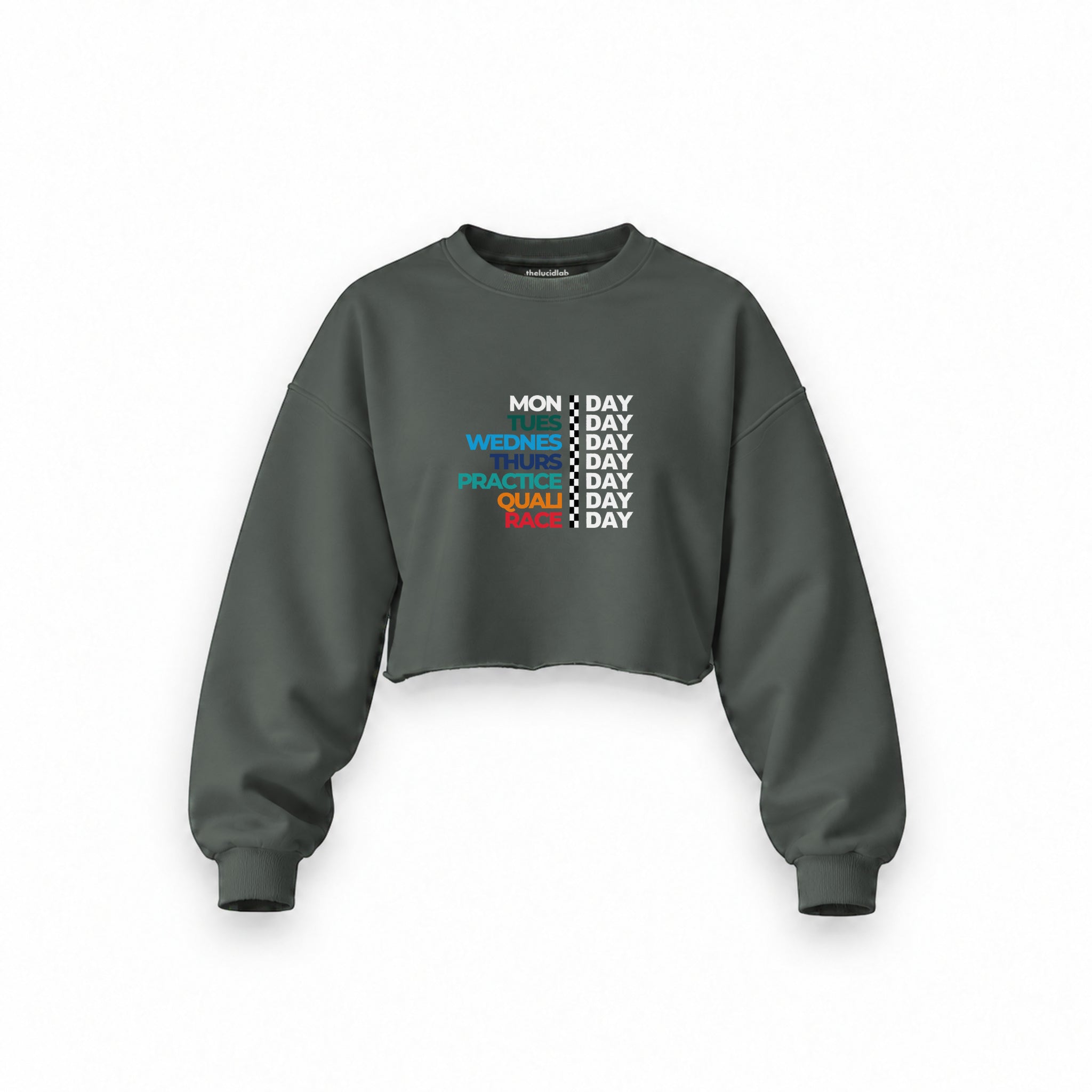 Formula 1 / Week Days Oversize Crop Sweatshirt — Antrasit — Ön baskı
